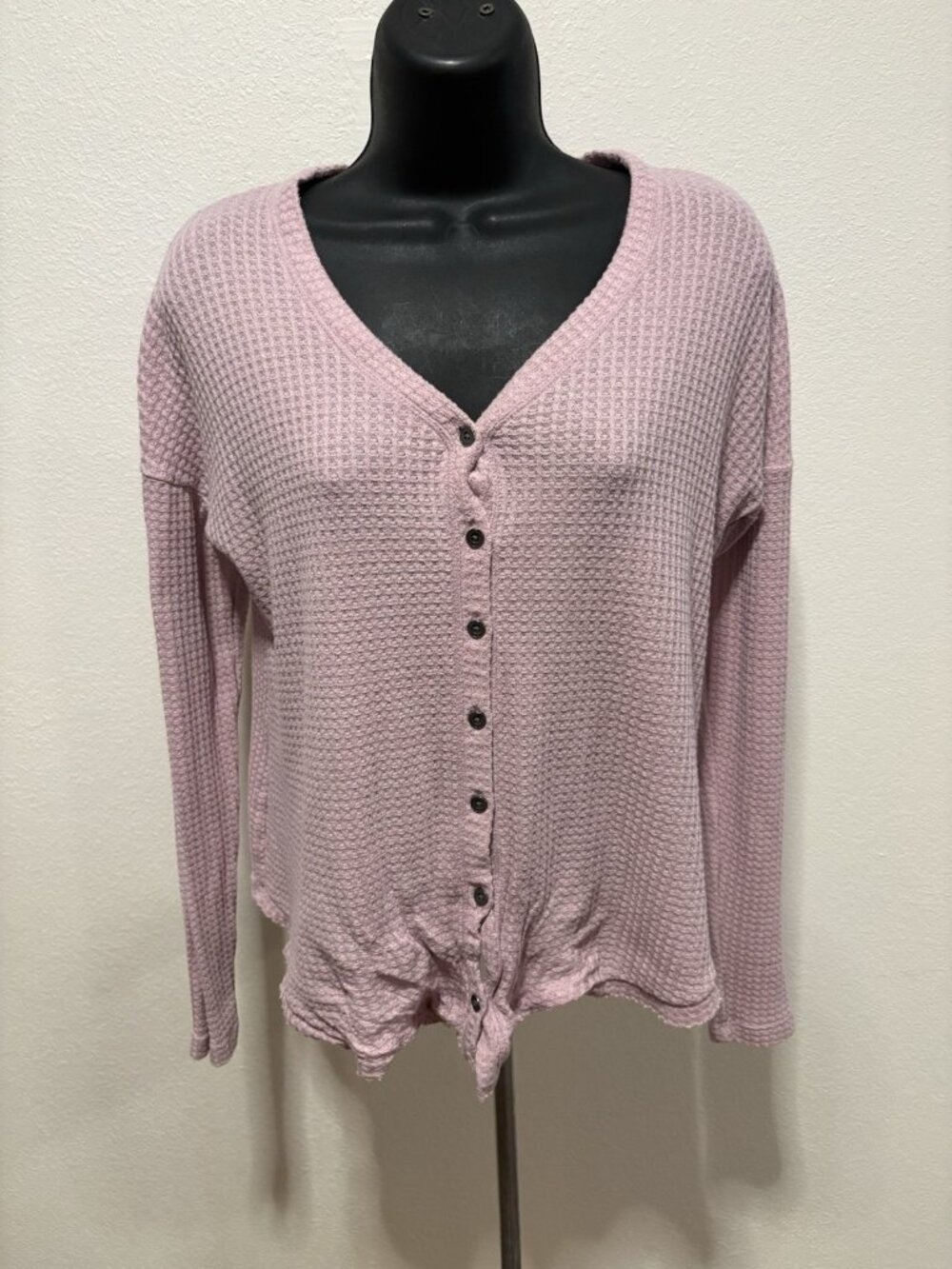 Mudd Button Front Pink Blouse Long Sleeve Waffle Weave